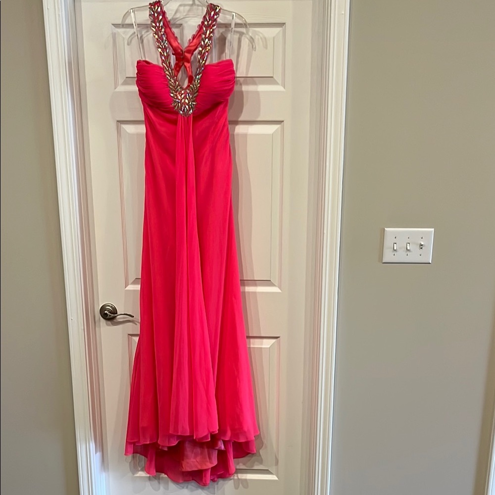Pink Halter Embellished Prom Dress